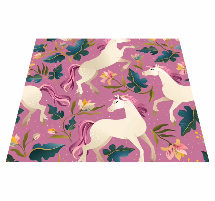 Vinyltæppe til soveværelse med pink blomsterhest design - TenStickers