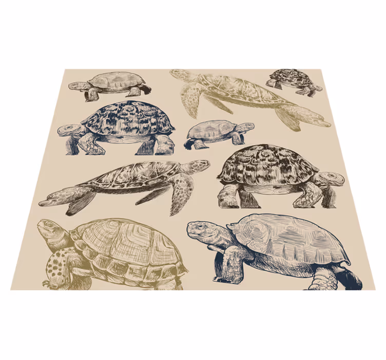 Vinyltæppe til soveværelse med skildpadder på beige baggrund - TenStickers