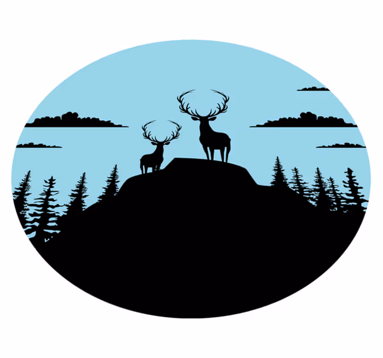 Natur vinyl tæppe bjerg med hjorte - TenStickers