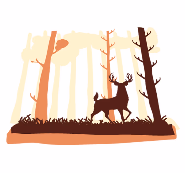 Natur vinyl tæppe brun skov og hjorte - TenStickers