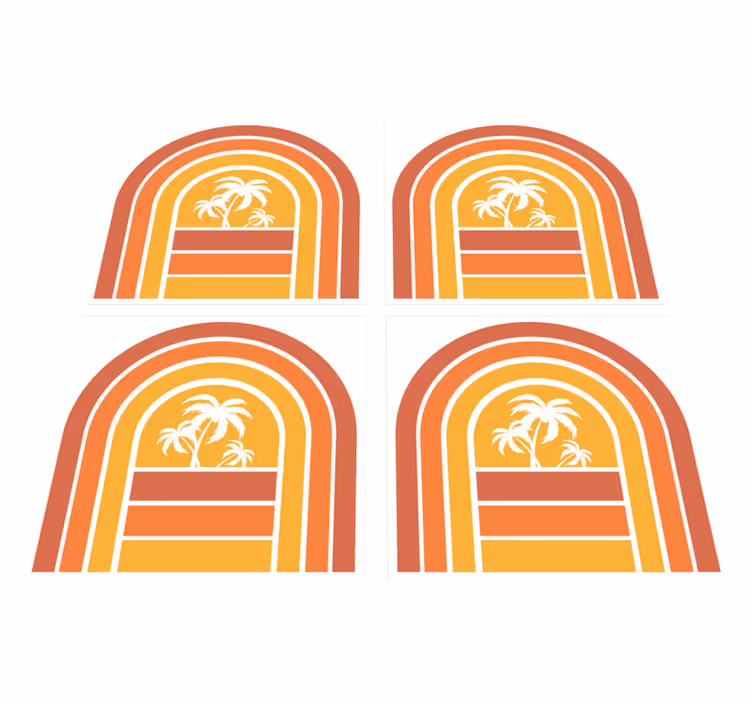 Natur vinyl tæppe retro solnedgang og palmer fliser - TenStickers