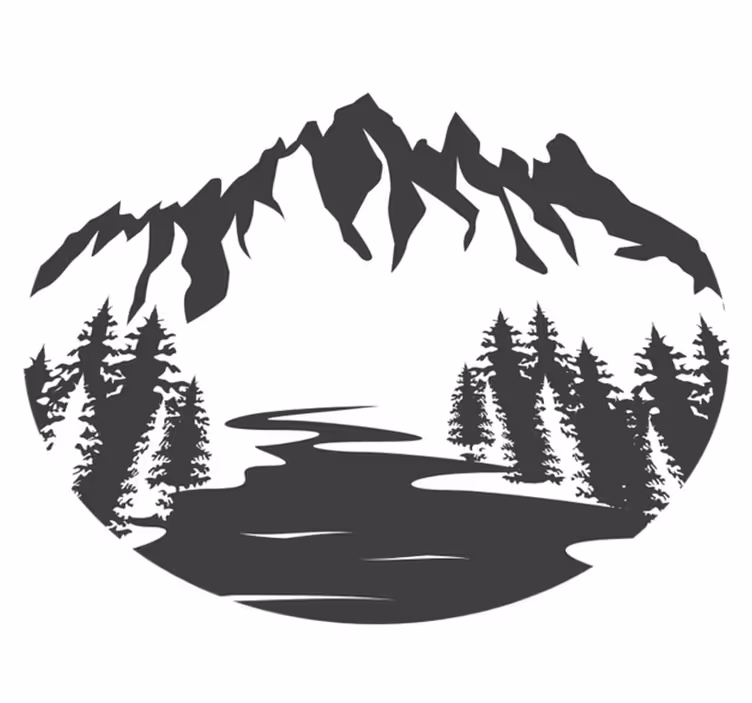 Natur vinyl tæppe bjerglandskab silhuet - TenStickers
