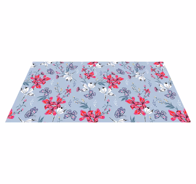 Natur vinyl tæppe med blomster og sommerfugle mønster - TenStickers