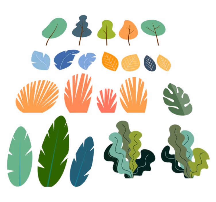 Blomster og planter vinyltæppe med tropiske blade - TenStickers