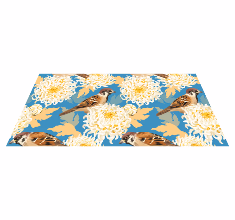 Blomster og planter vinyltæppe aquarella fugle og blade - TenStickers
