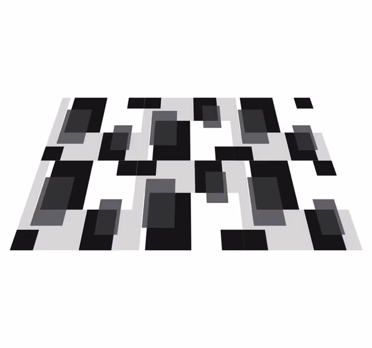 Geometriske vinyl tæppe i sort og hvid farveblokke - TenStickers