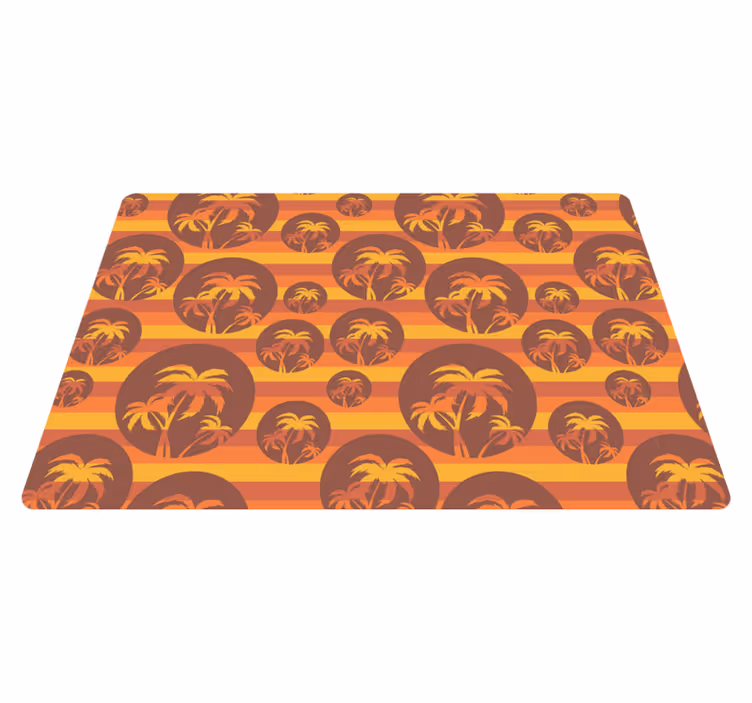 Geometriske vinyl tæppe retro solnedgang og palmer - TenStickers