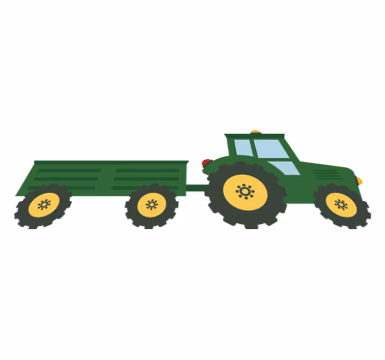 Tæppe til børneværelse med grøn traktor og vogn - TenStickers