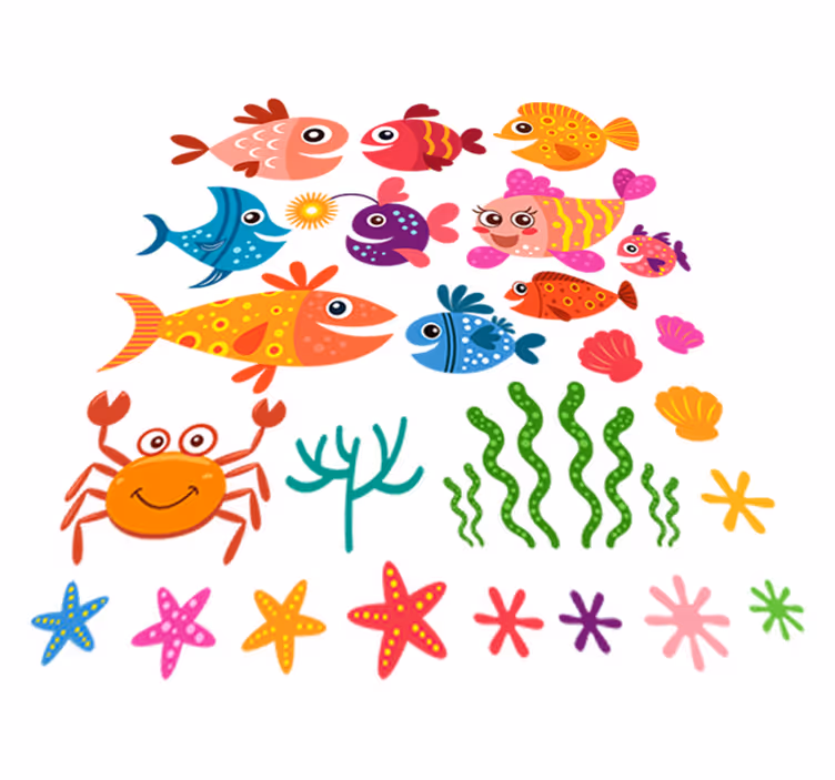 Tæppe til børneværelse med farverige babyfisk - TenStickers