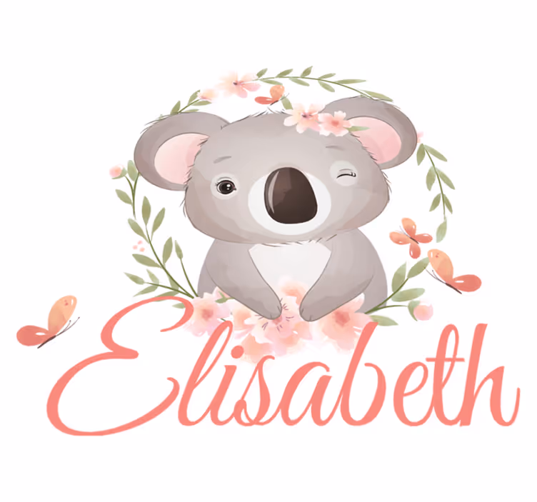 Tæppe til børneværelse søde dyr koala med navn - TenStickers