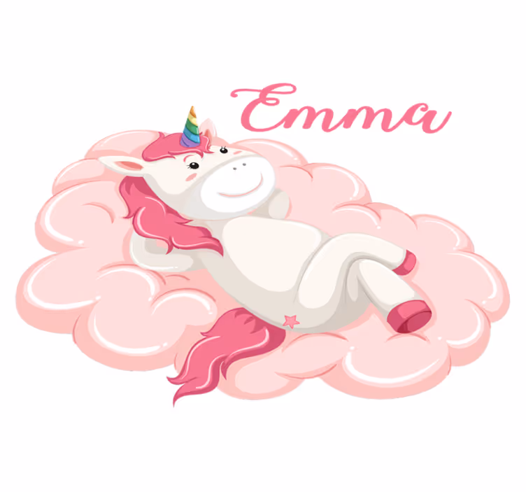 Tæppe til børneværelse med unicorn i skyen navn - TenStickers