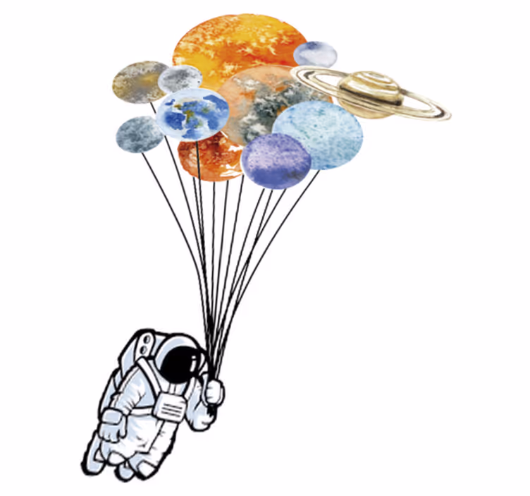 Tæppe til børneværelse med astronaut og farverige balloner - TenStickers