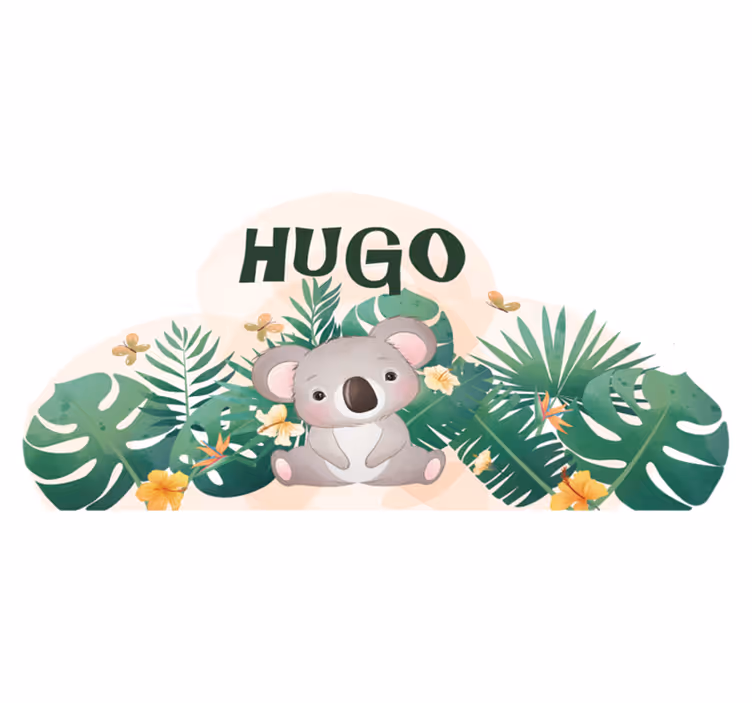 Tæppe til børneværelse sød koala dreng med navn - TenStickers
