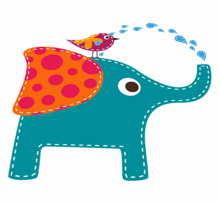Tæppe til børneværelse elefant der bader fugl - TenStickers