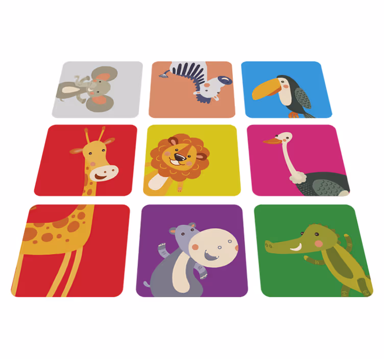Tæppe til børneværelse farverige fliser med dyr - TenStickers
