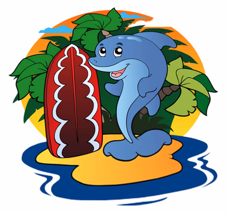 Tæppe til børneværelse med surfende delfin - TenStickers