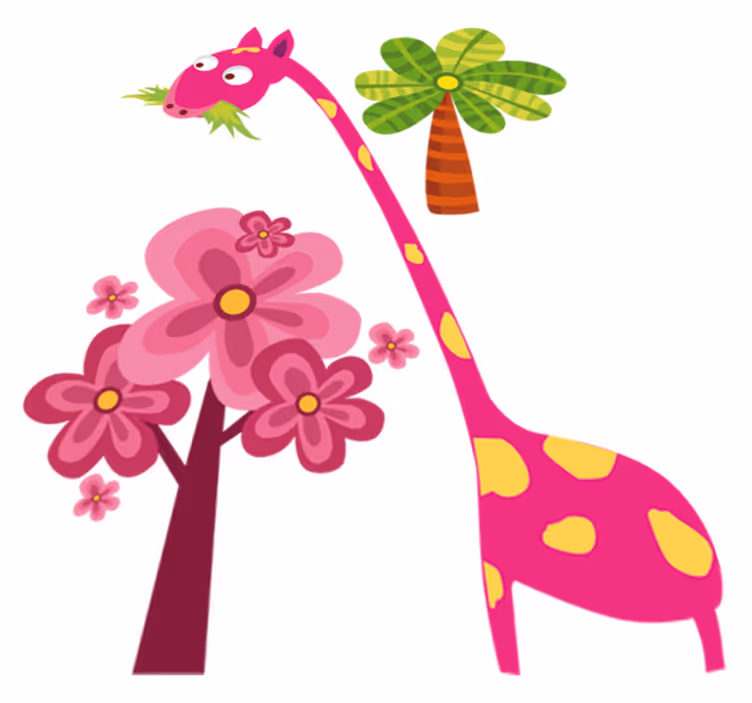 Tæppe til børneværelse med pink giraf der spiser - TenStickers