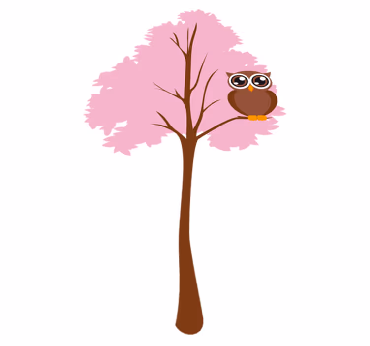Tæppe til børneværelse med pink træ og ugle - TenStickers