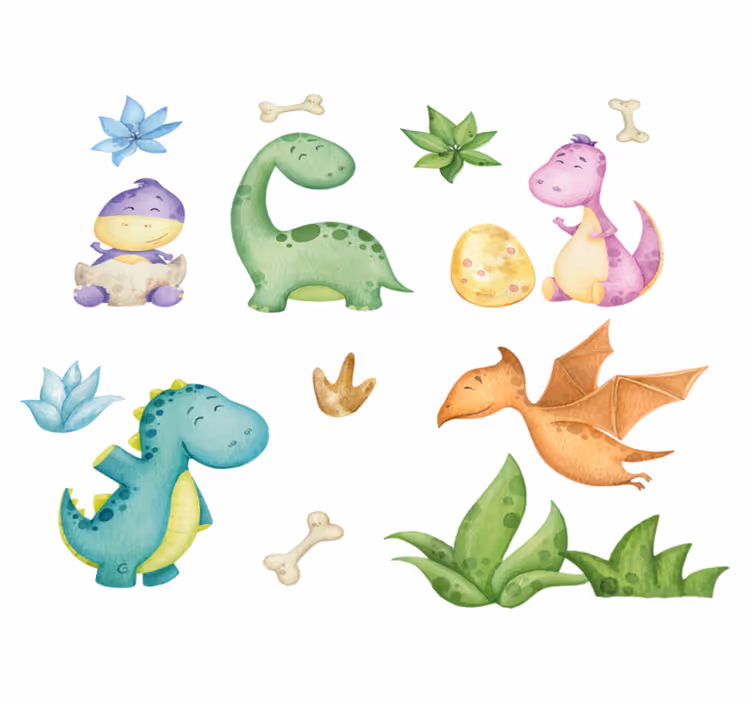 Vinyltæppe til soveværelse med nordisk dinosaurmotiv - TenStickers