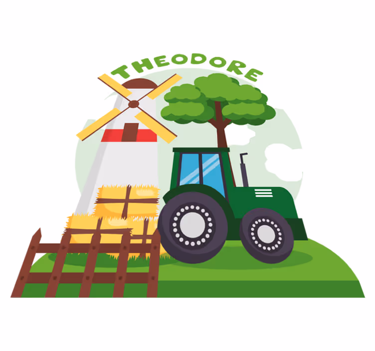 Tæppe til børneværelse med grøn traktor bakke og skyer - TenStickers