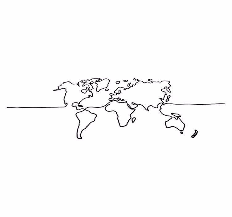 Verdenskort vinyl tæppe line art verden - TenStickers