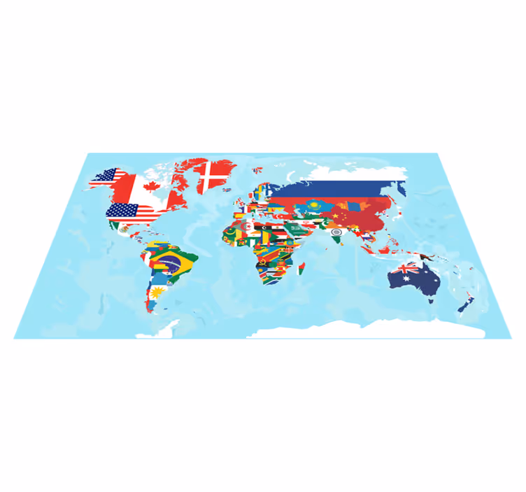 Verdenskort vinyl tæppe med flag design - TenStickers