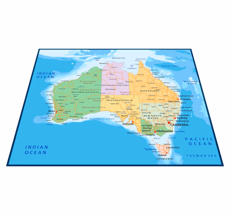 Verdenskort vinyl tæppe politisk kort australien - TenStickers