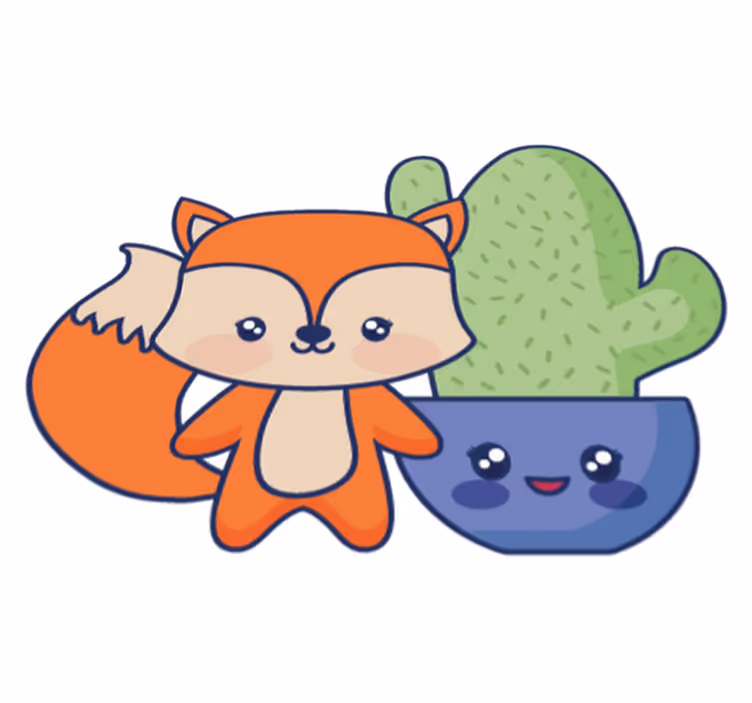 Tæppe til børneværelse med anime kaktus og ræv - TenStickers