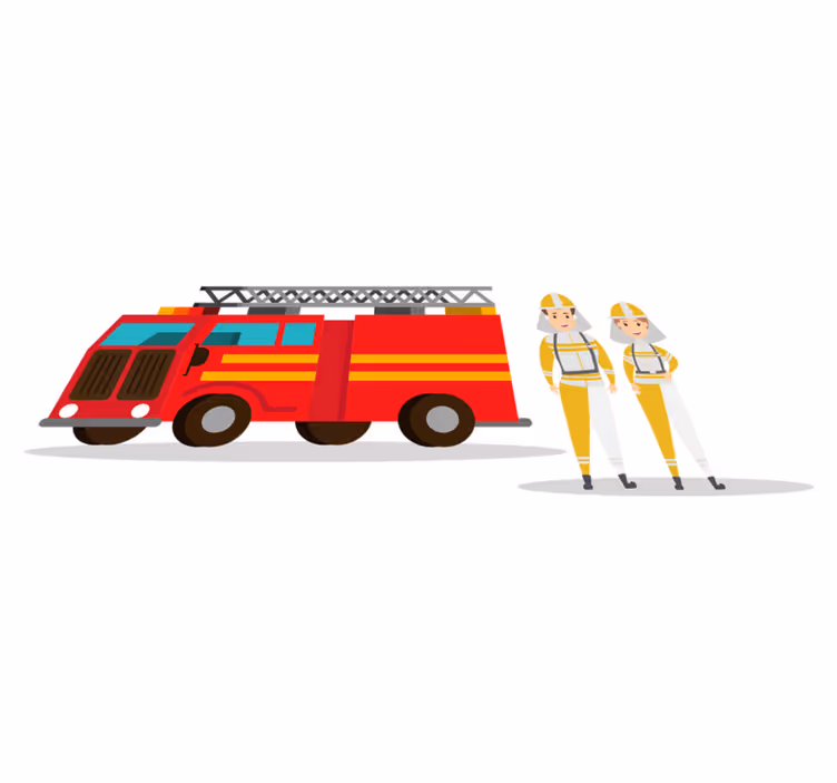 Tæppe til børneværelse brandmand mand og kvinde bil - TenStickers
