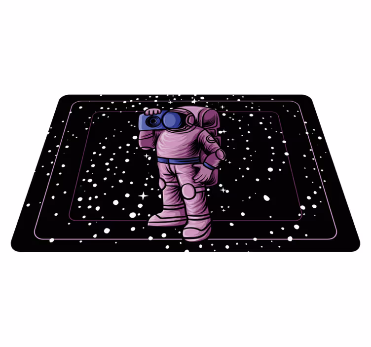 Tæppe til børneværelse med astronaut der holder radio tape - TenStickers