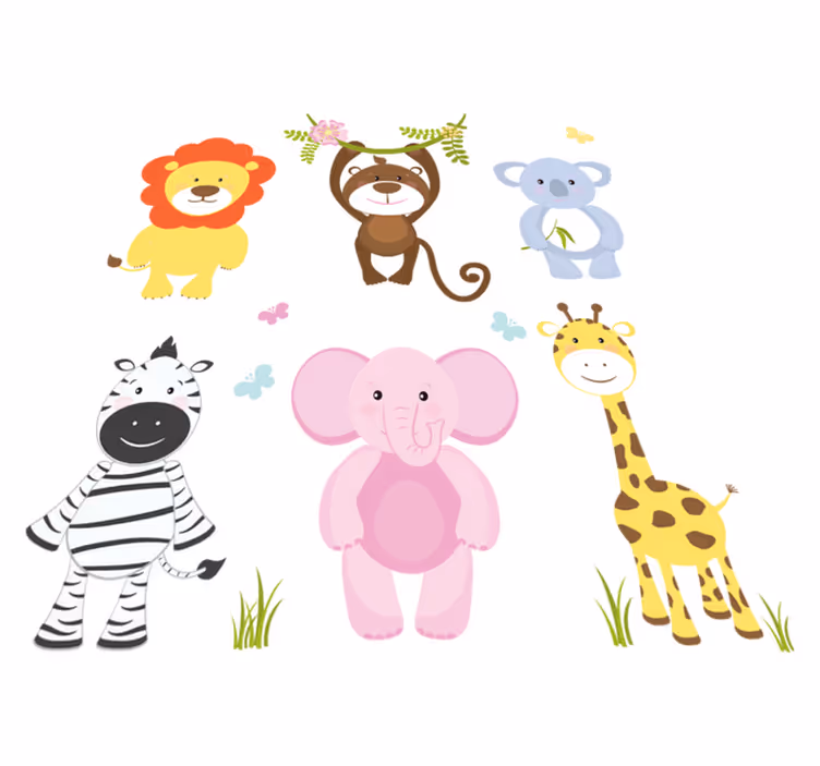 Tæppe til børneværelse farverige babydyr - TenStickers