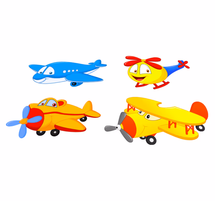 Tæppe til børneværelse med fly og helikoptere med ansigt - TenStickers