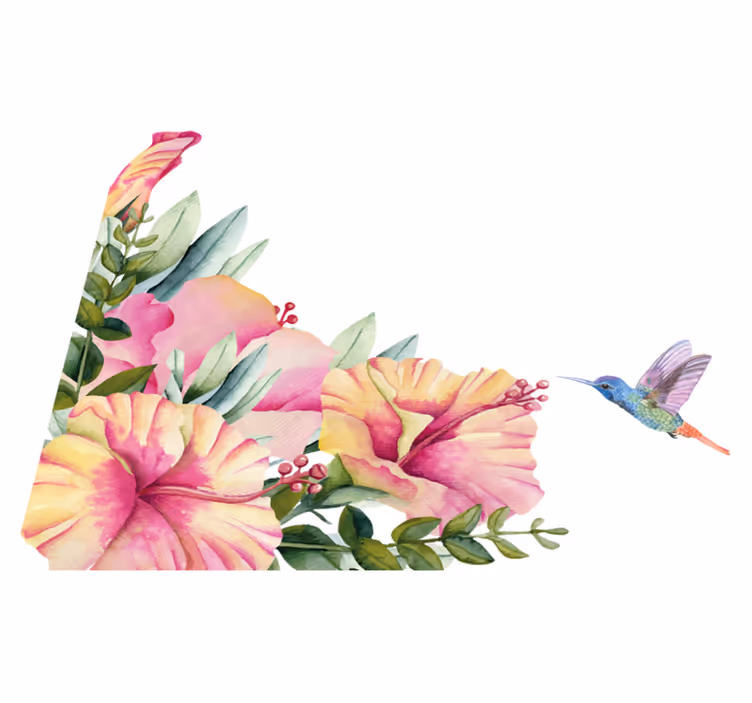Vinyl tæppe til badeværelset med blomster og kolibri - TenStickers
