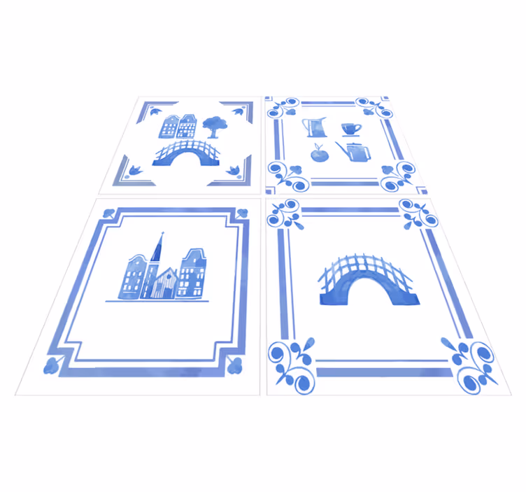 Køkken tæpper delftware hollandske huse - TenStickers