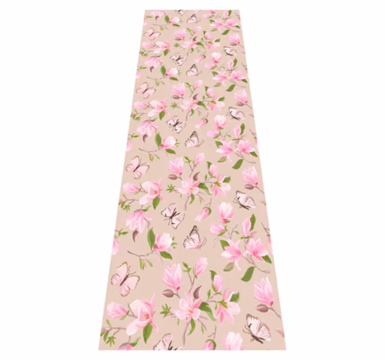 Vinyltæppe til soveværelse med pink magnolia og sommerfugl - TenStickers