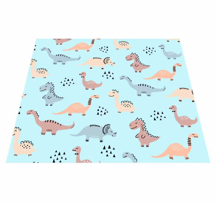 Vinyltæppe til soveværelse med blå baggrund og dinoer - TenStickers