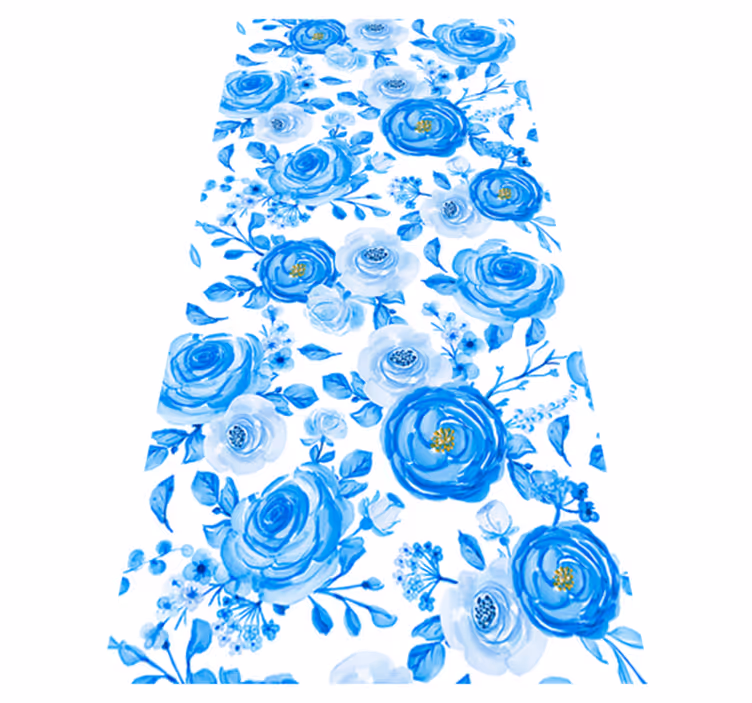 Vinyltæppe til soveværelse nordisk stil blå ure blomster - TenStickers