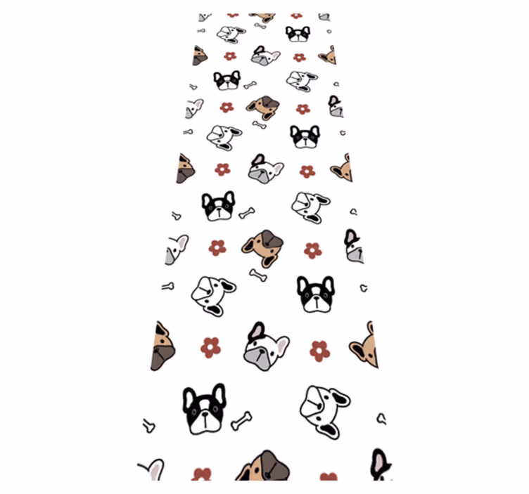 Vinyltæppe til soveværelse med blomster og franske bulldogs - TenStickers