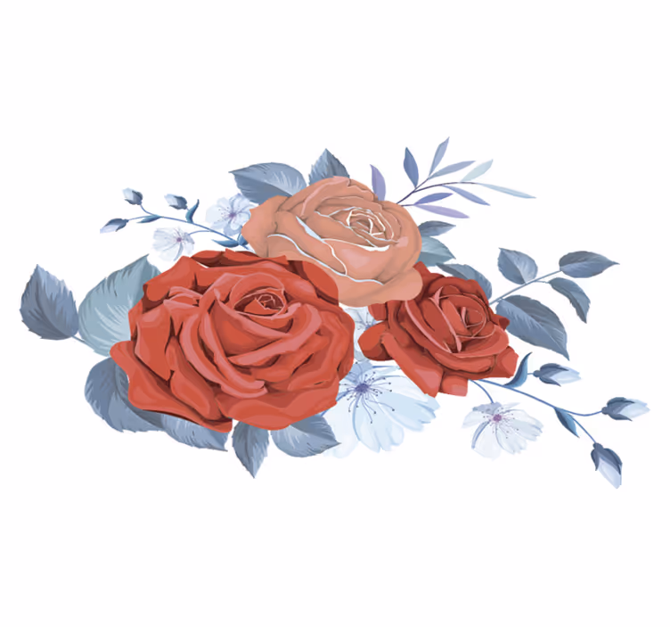 Vinyltæppe til soveværelse med blå buketblomster - TenStickers