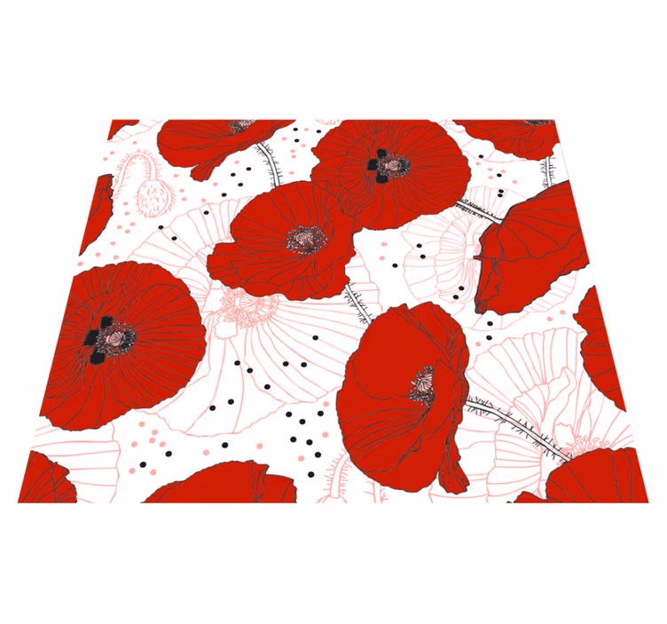 Natur vinyl tæppe med blomster og røde tegninger - TenStickers