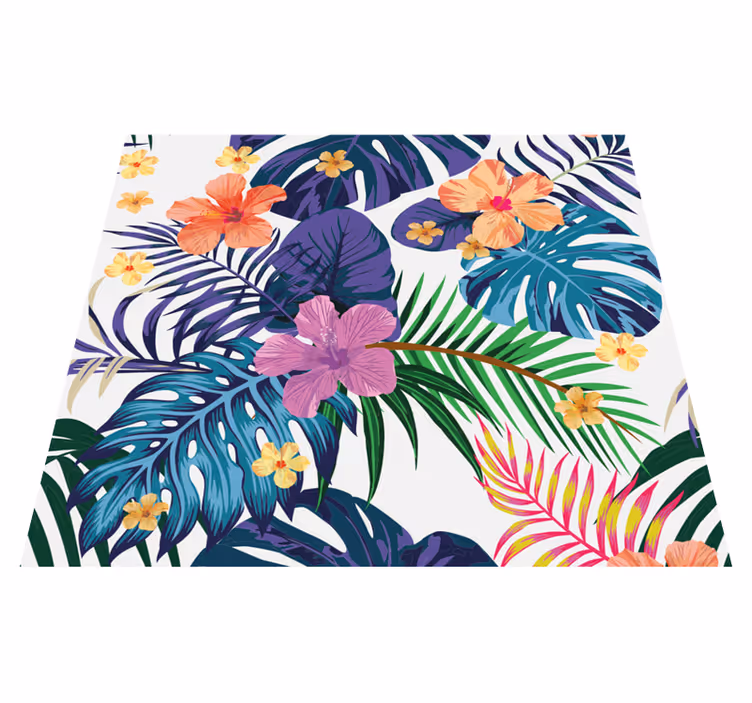 Natur vinyl tæppe med farverige hawaiianske blomster - TenStickers