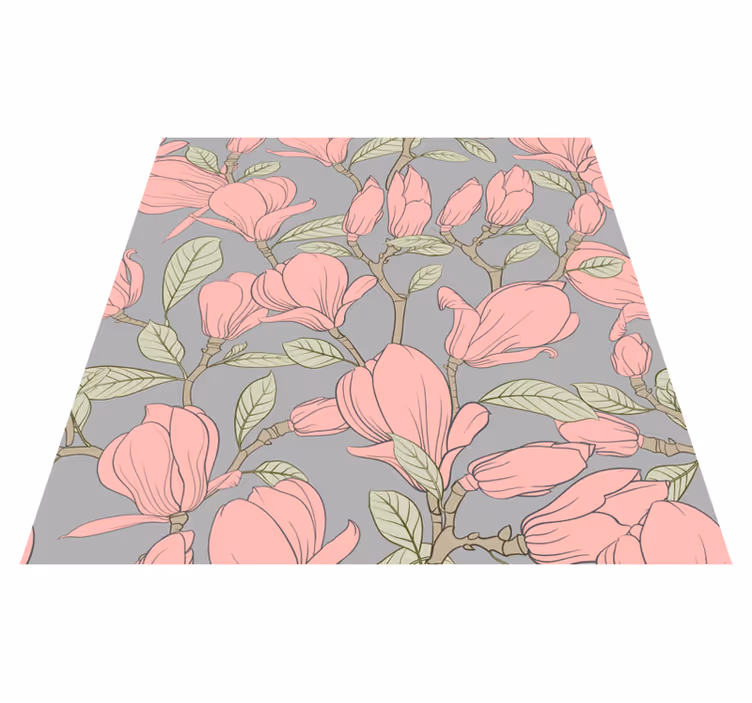 Natur vinyl tæppe med pink blomster og blade - TenStickers