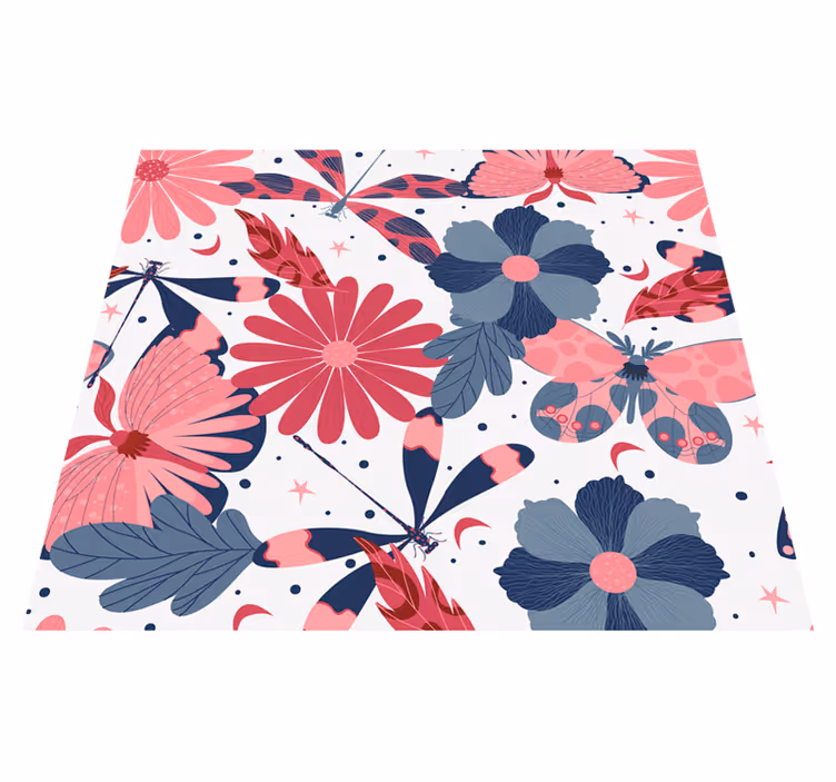Natur vinyl tæppe med blomster sommerfugl mønster - TenStickers