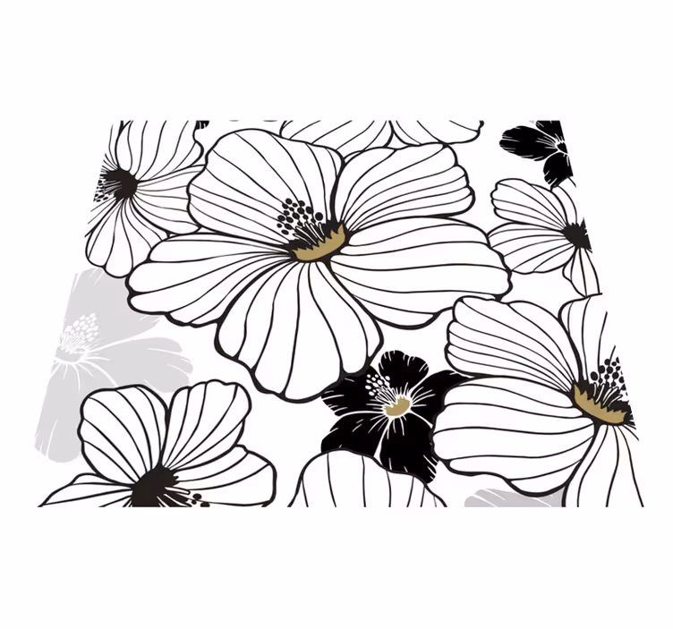 Natur vinyl tæppe med hvid hibiscus blomstermønster - TenStickers