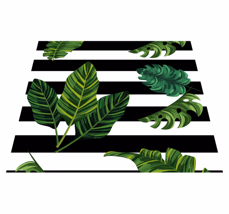 Natur vinyl tæppe med tropiske blade og geometriske figurer - TenStickers