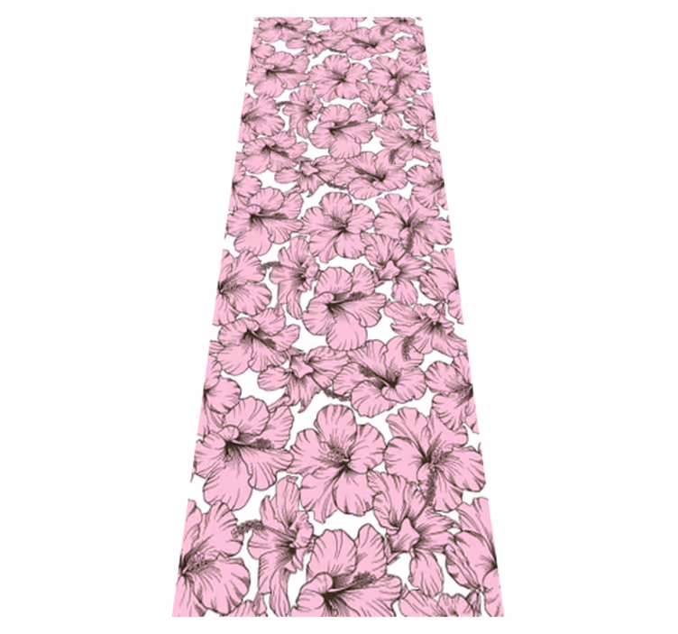 Natur vinyl tæppe med pink hibiscus mønster - TenStickers