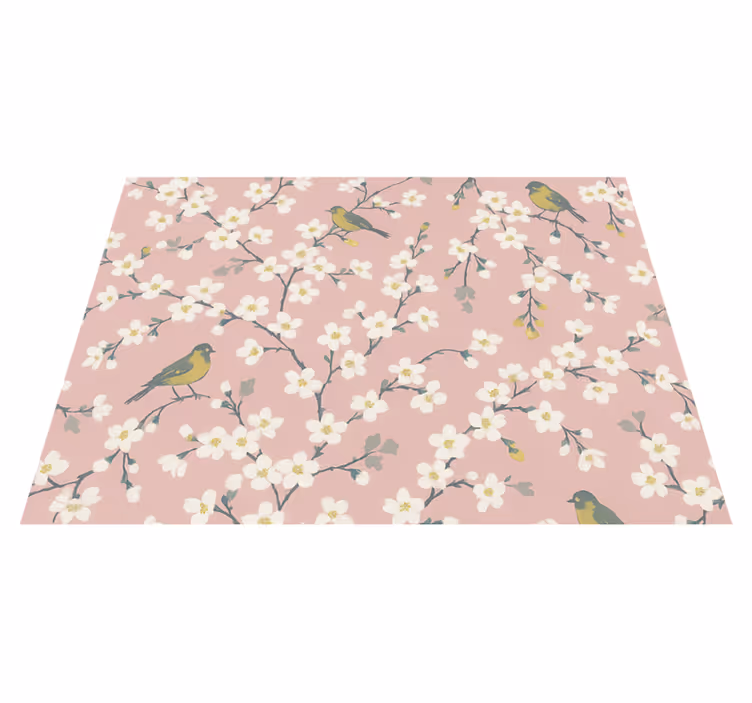 Natur vinyl tæppe pink frugttræsfugle - TenStickers