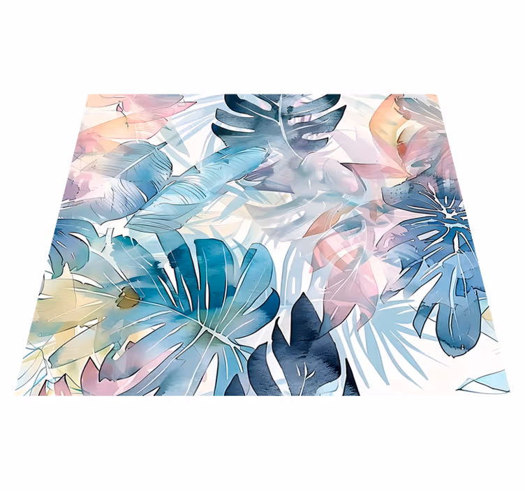 Natur vinyl tæppe med store tegnede blade - TenStickers