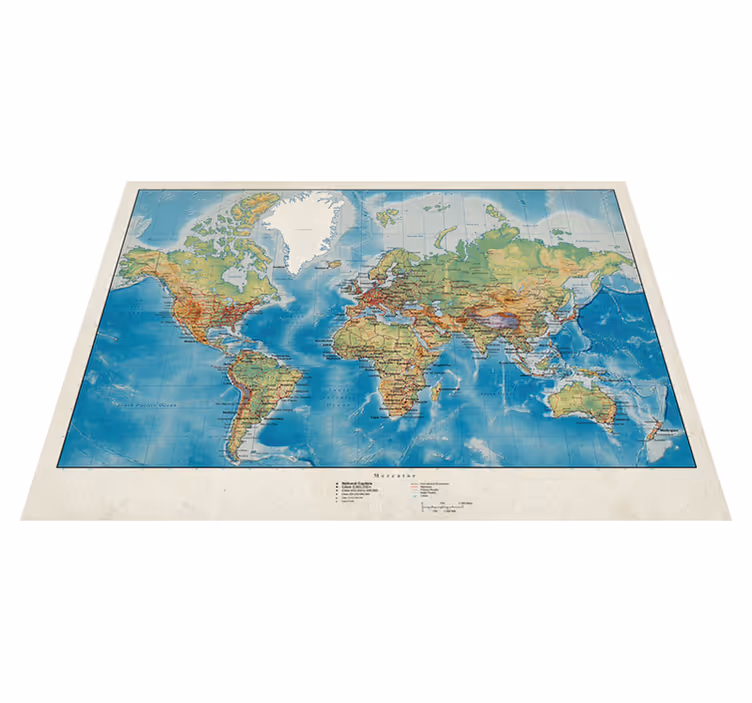 Verdenskort vinyl tæppe mercator - TenStickers