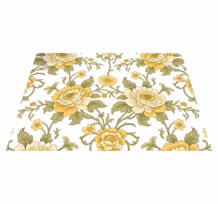 Vintage vinyl tæppe med blomster i gult - TenStickers